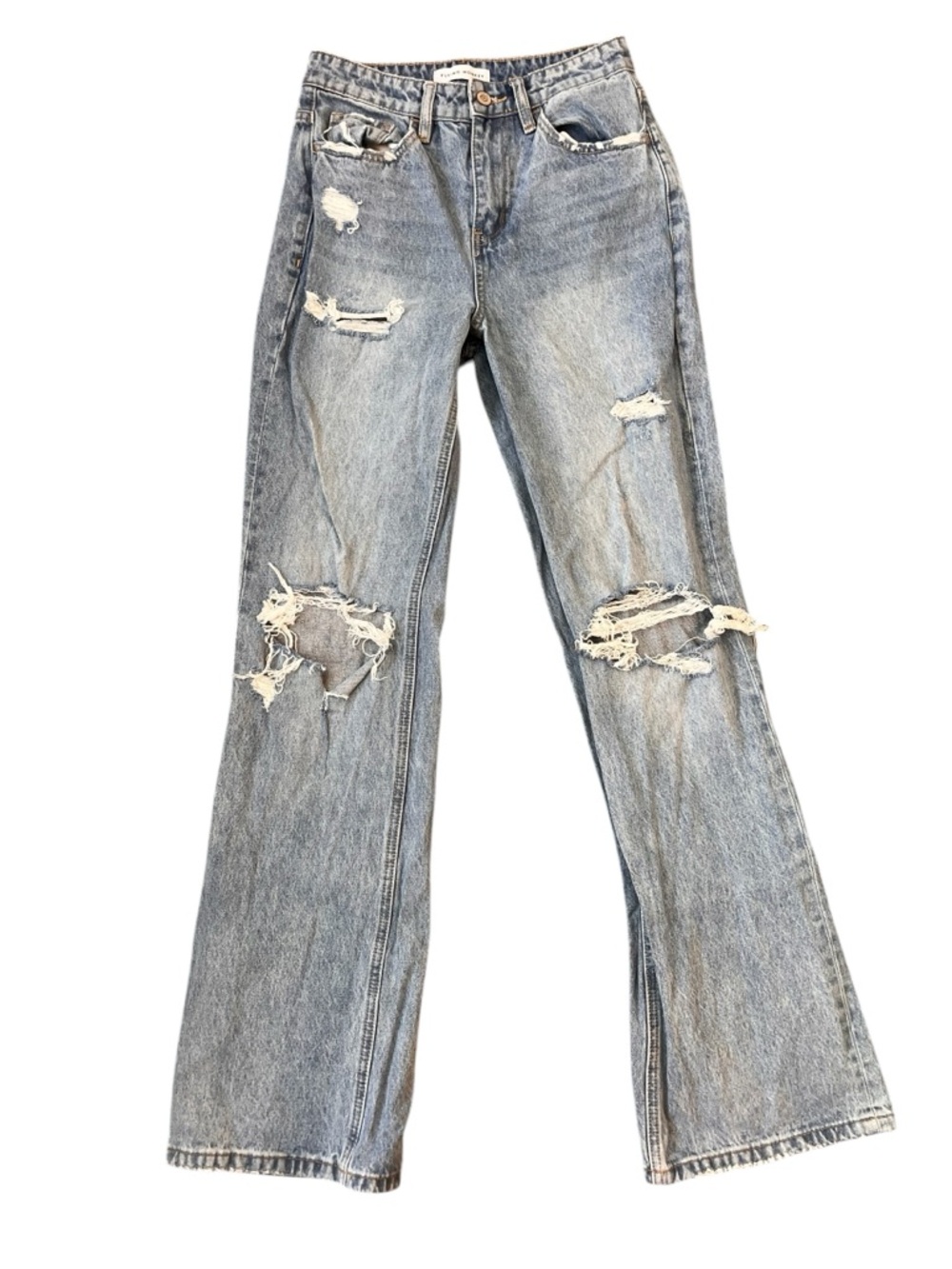Flying Monkey Distressed Flare Jeans Women’s Size 25 High Rise Raw Hem Denim